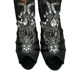 Badgley Mischka Black Embellished Mesh Peep Toe Bootie 4 Inch Heel Size 5 M